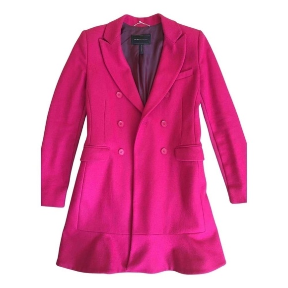 BCBG MAXAZRIA Hot Pink Double Breasted Peacoat - Size XXS - Picture 1 of 5